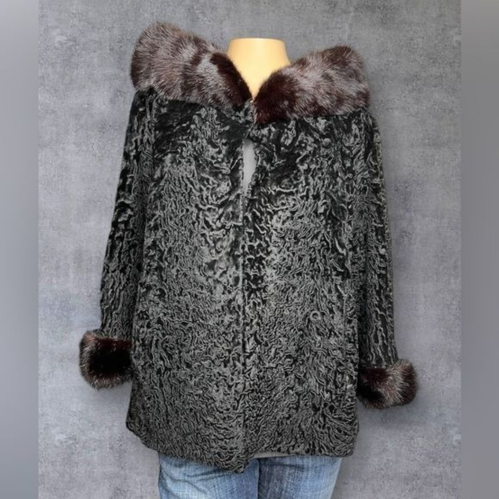 Vintage 1950s Persian Lamb Jacket With Mink Accents